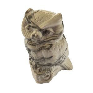 Canada Grey Owl Sculpture Carved Detail Owl Statue 4”x3”x3” Stone Vintage Retro